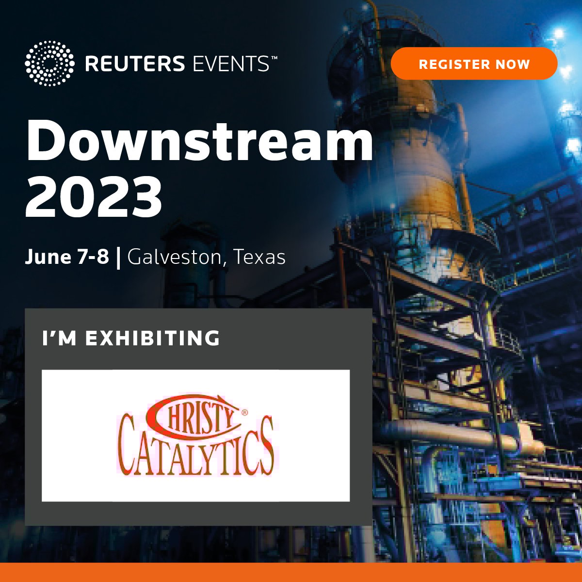 Christy Catalytics will be exhibiting at Downstream USA 2023 at the
